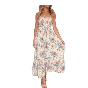Strapless Floral Maxi Dress with Smocked Bodice